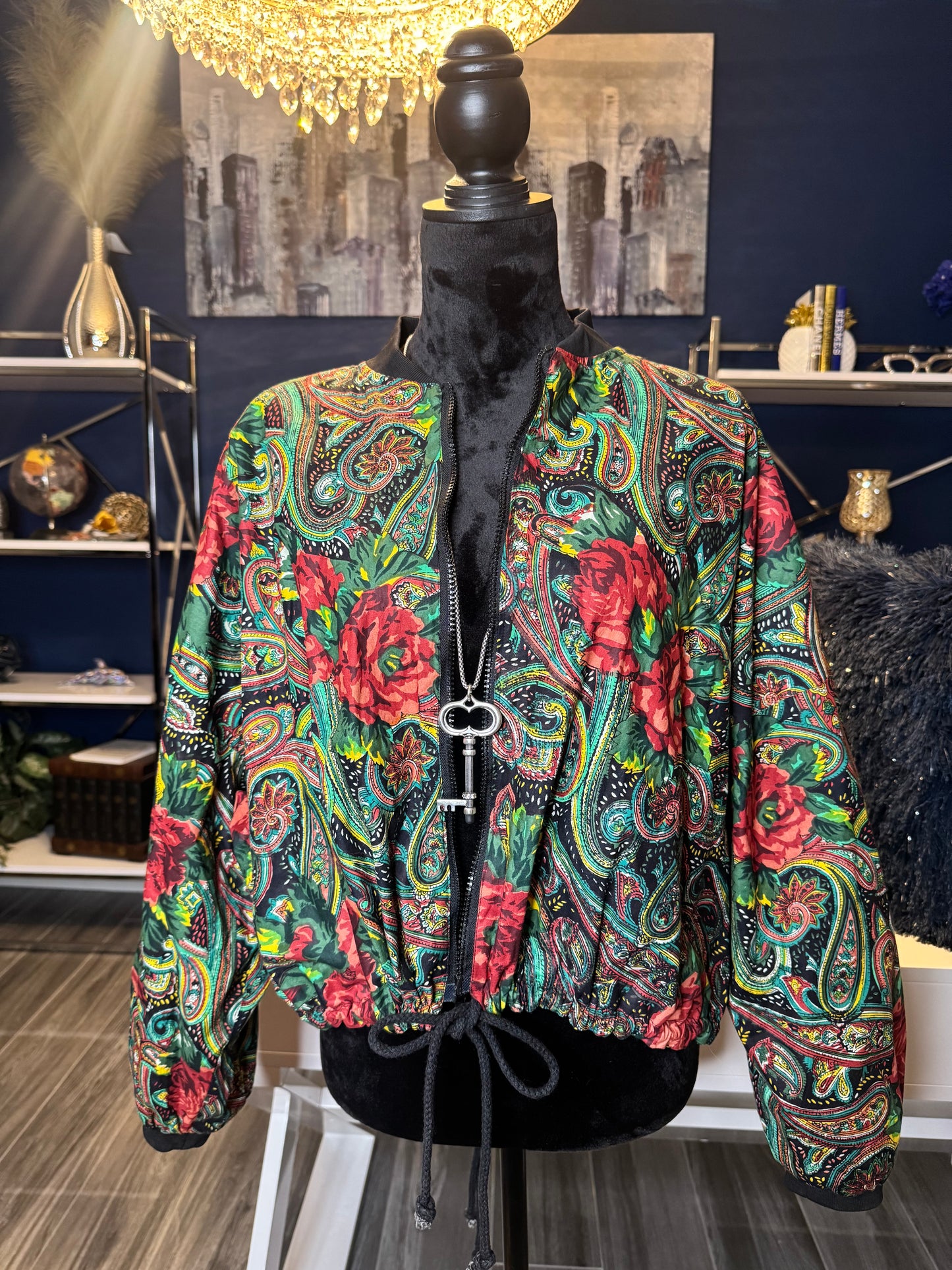 9.19.25 Double Take Reversible Paisley Bomber Jacket (Size 1X)