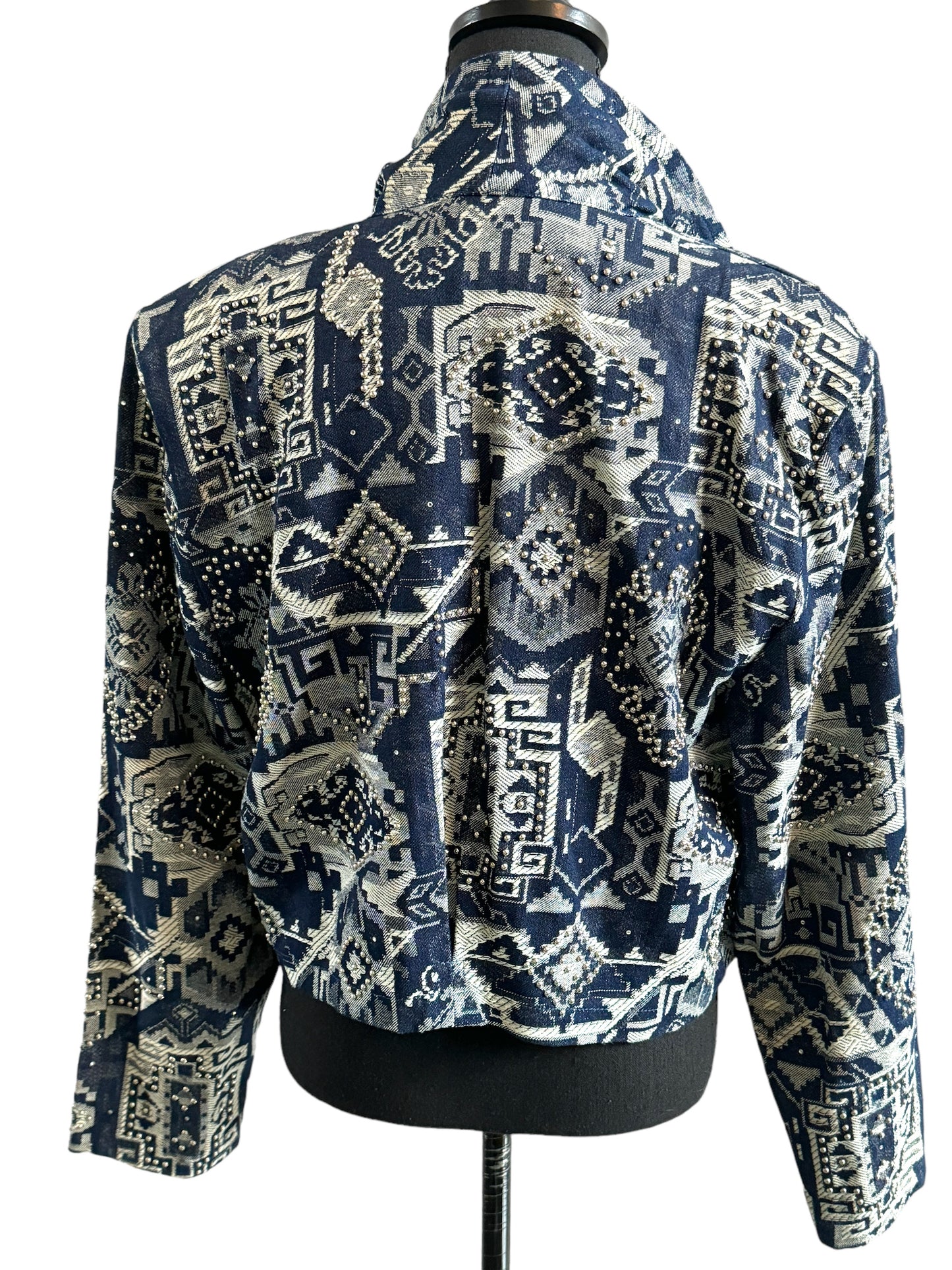 Vintage Design by She Patchwork Denim Studded Jacket (Size 14)