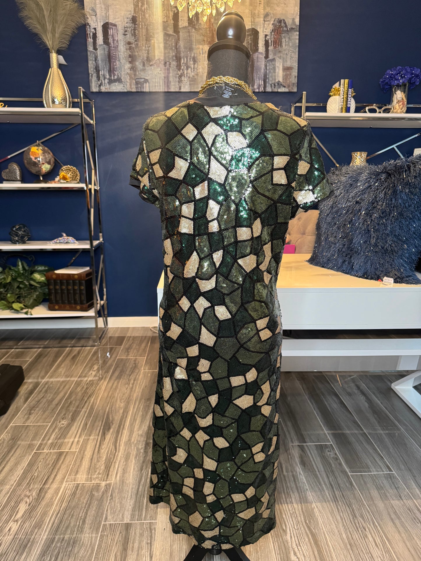 Ashley Stewart Olive Sequin Maze Dress (Size 14/16 with Stretch)