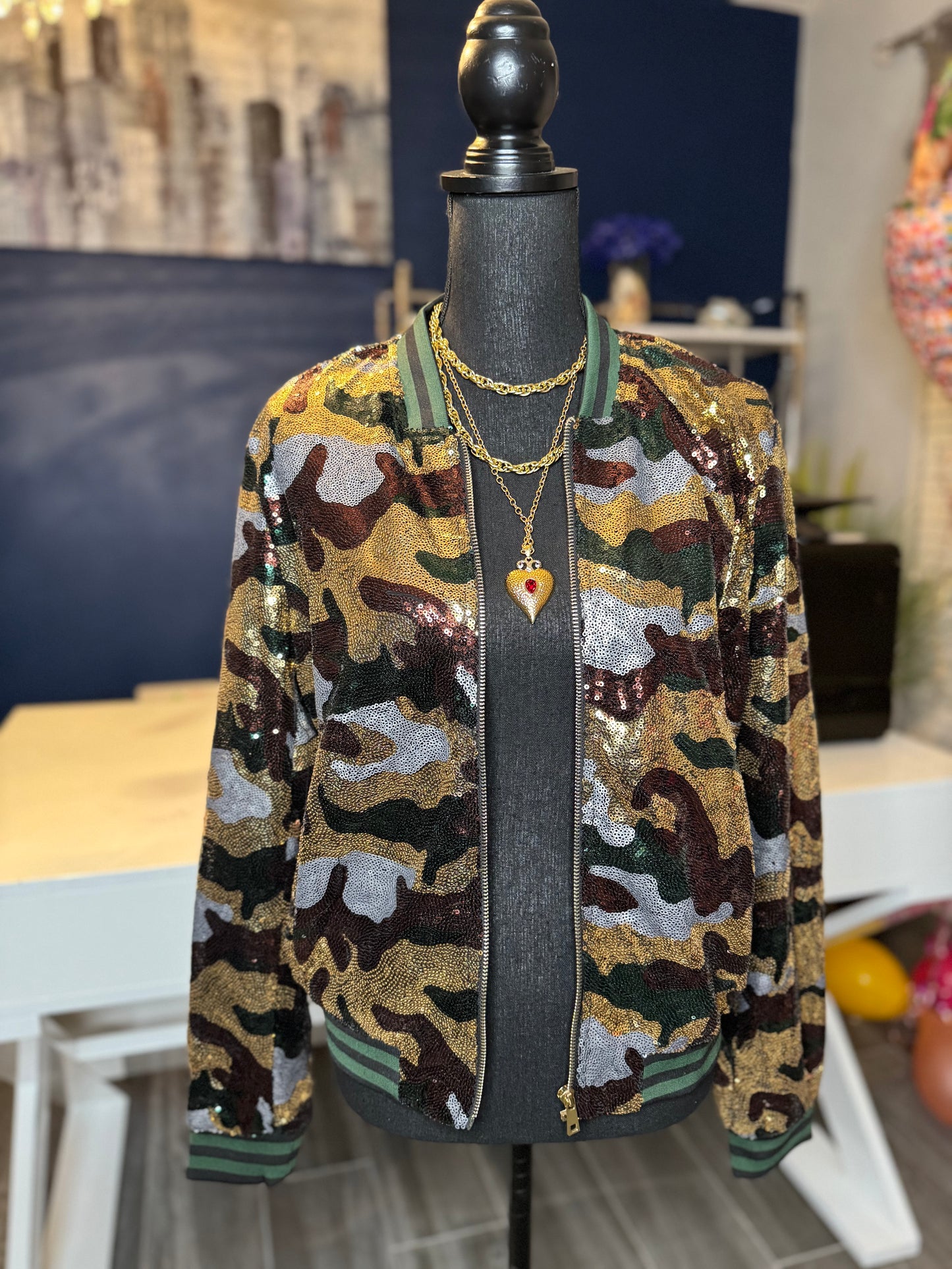 9.6.25 J Blonde Camo Sequin Jacket (Size Medium)