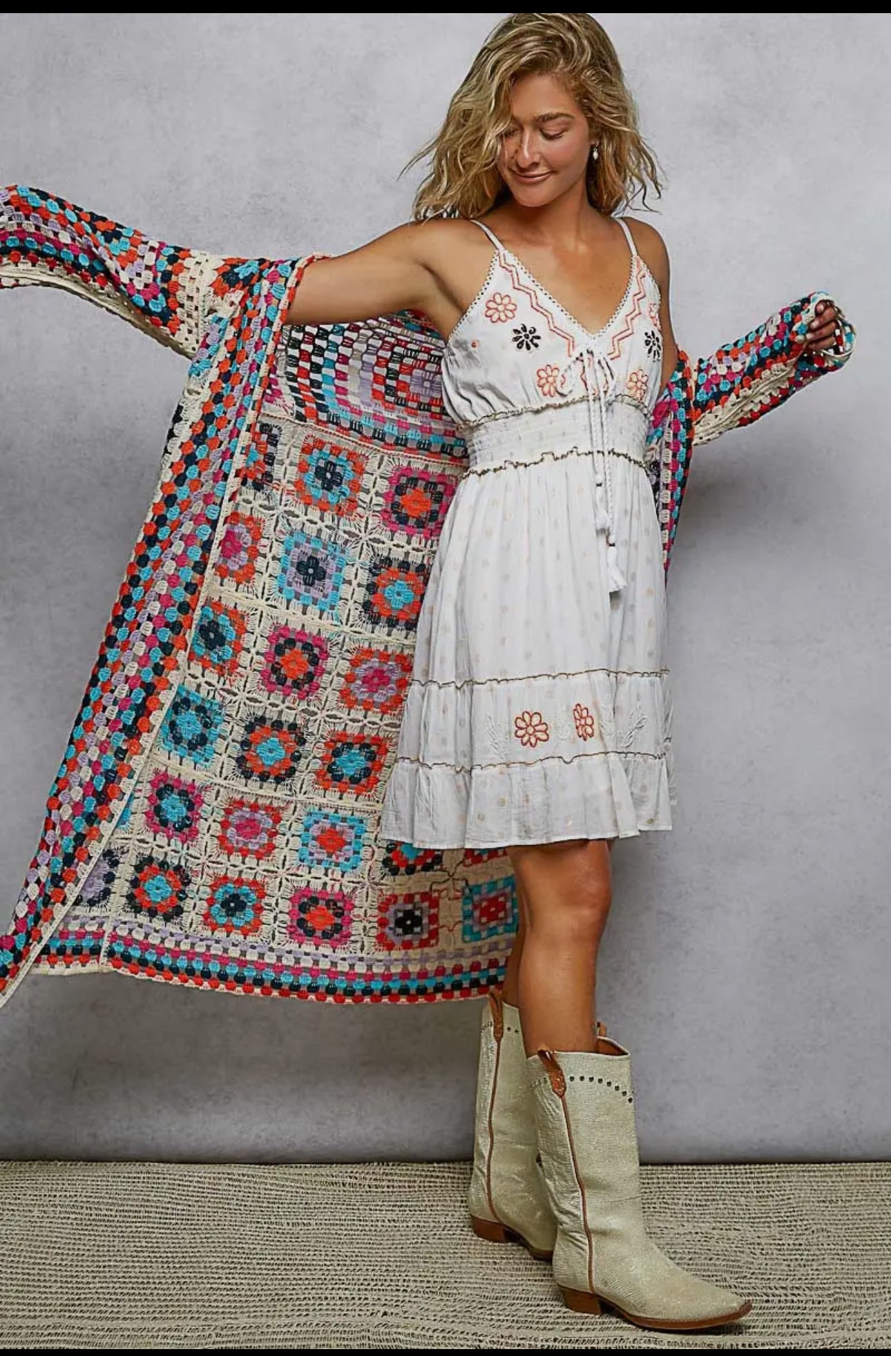 11.16.25 New POL Patch Crochet Long Cardigan (OSFM up to XL)