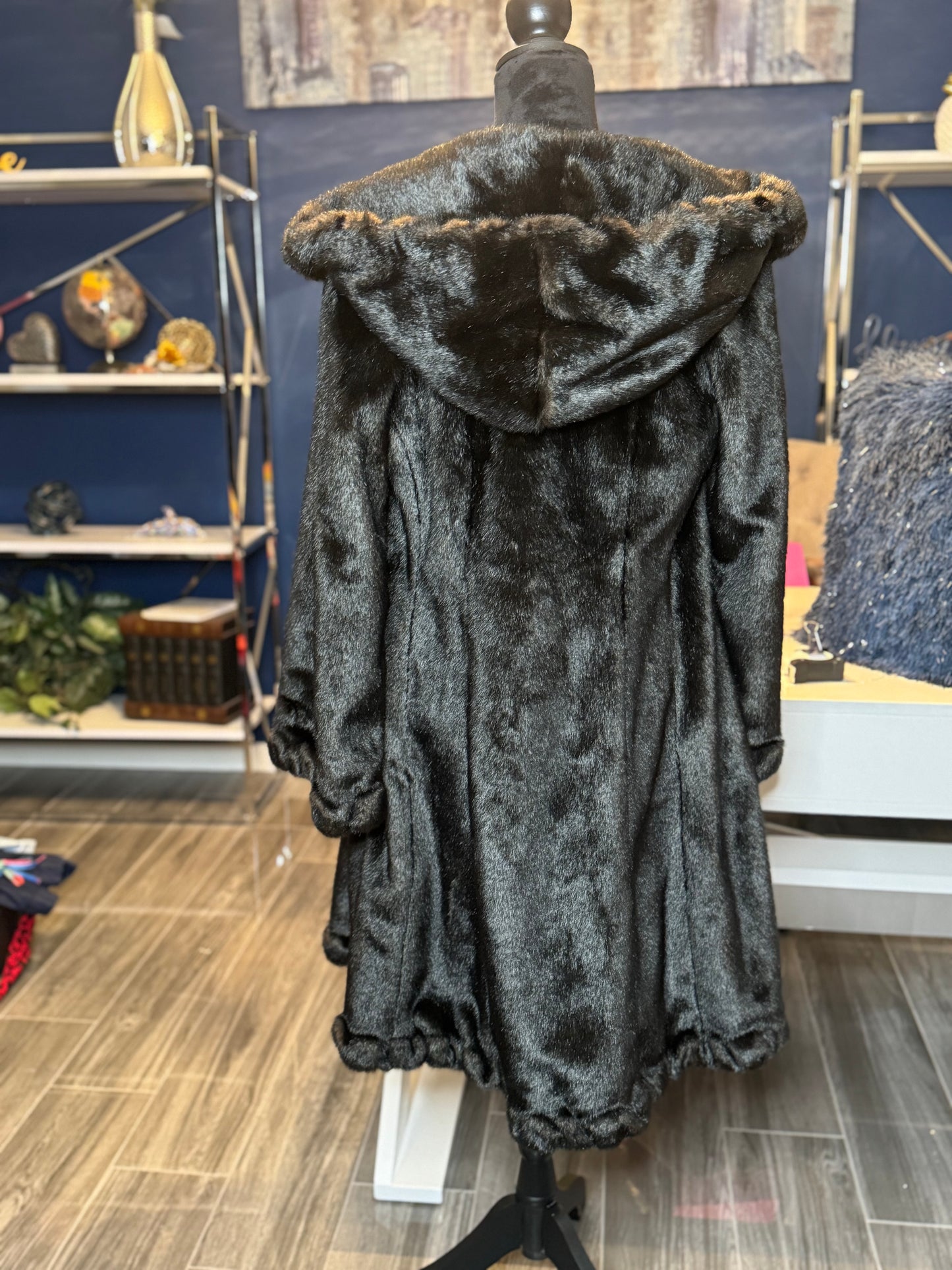 Jones New York Chocolate Hooded Faux Fur Coat Lined (Size Medium Pit to Pit 21 inches )