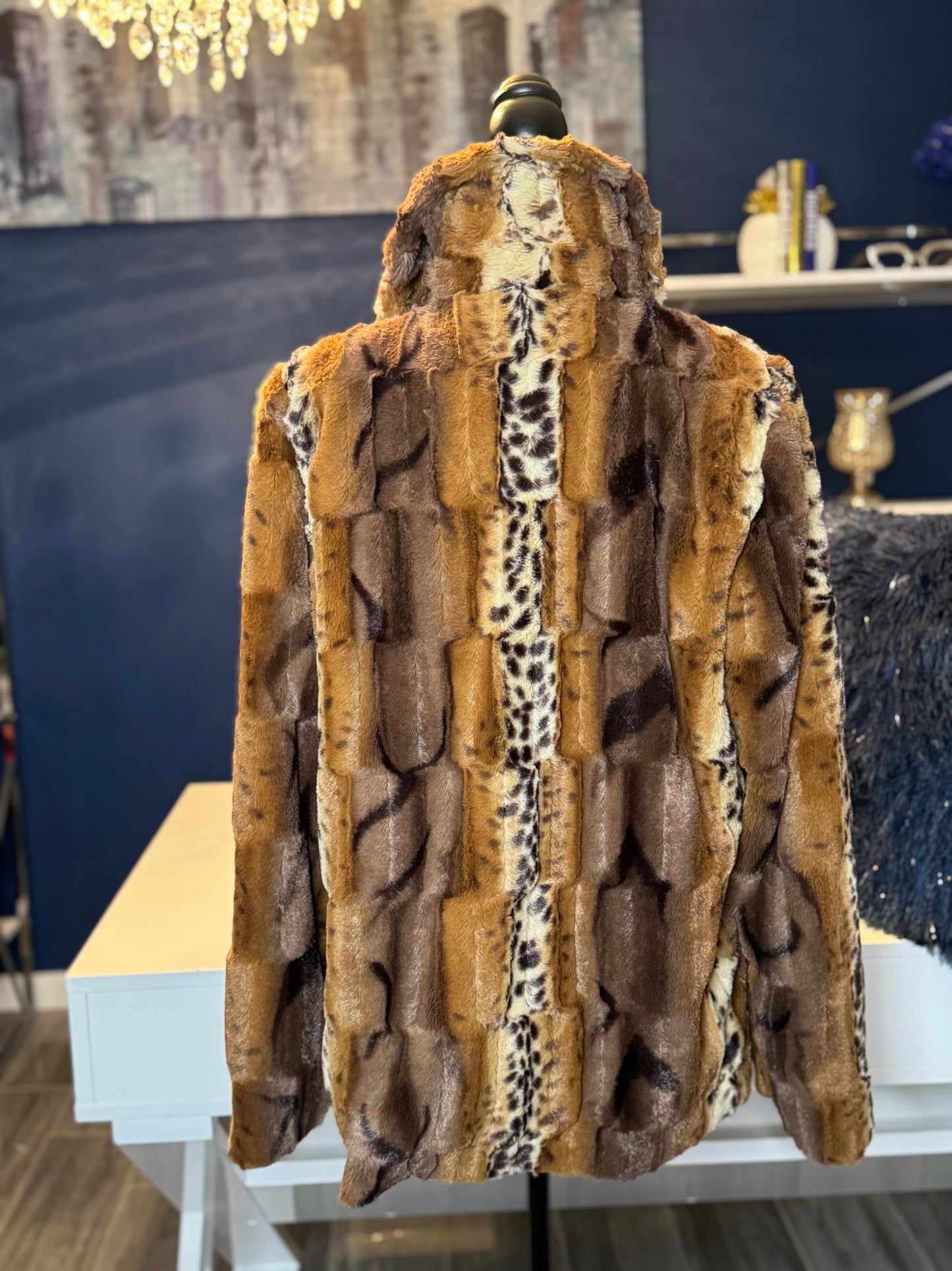 Dennis Basso Multicolor Leopard Faux Fur Coat (Size Large (up to XL)