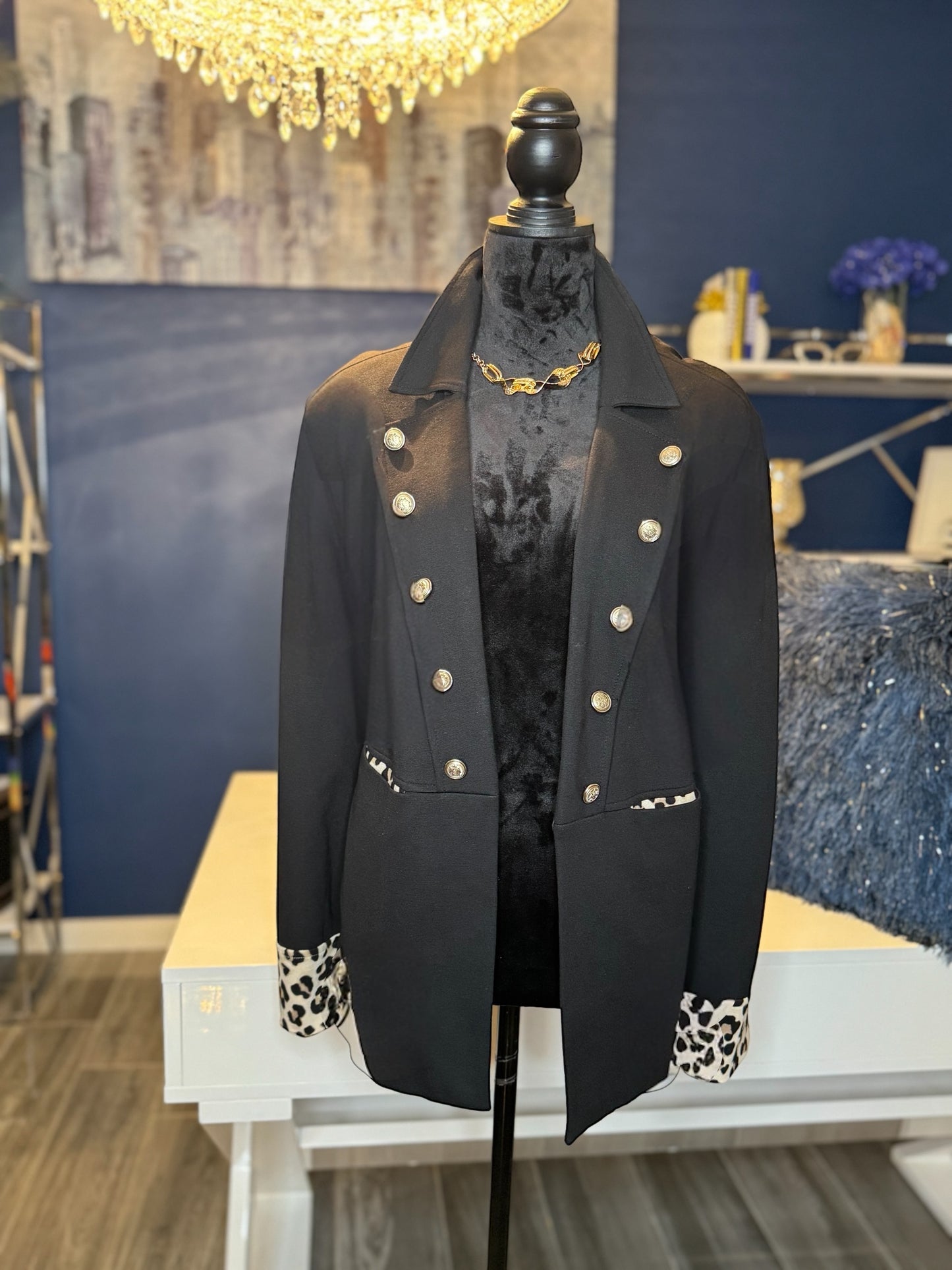 CHICOs Military Style Animal Print Trim Jacket (Chicos 4/Size 18/20 with Stretch)