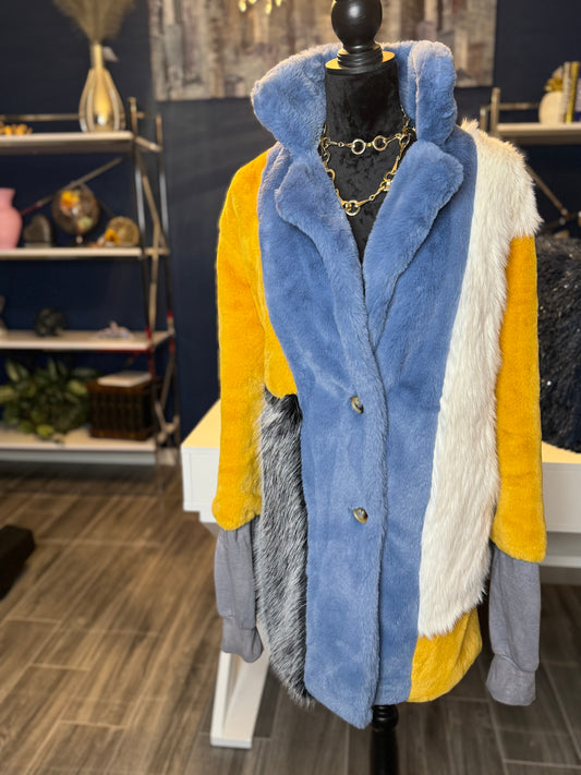 9.19.25 Fashion Faux Fur Multicolor Lapel Coat ( Size XL)