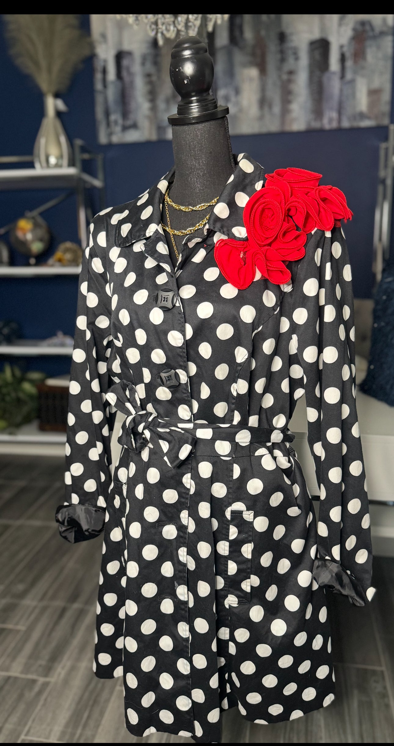 Ashley Stewart Polka Dot Midi Trench Jacket (Size 2X)