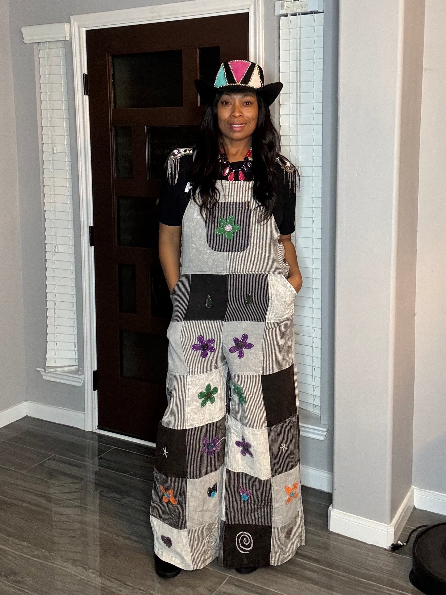 2.21.26 Artwork Boho Glam Patchwork Overalls (Small)