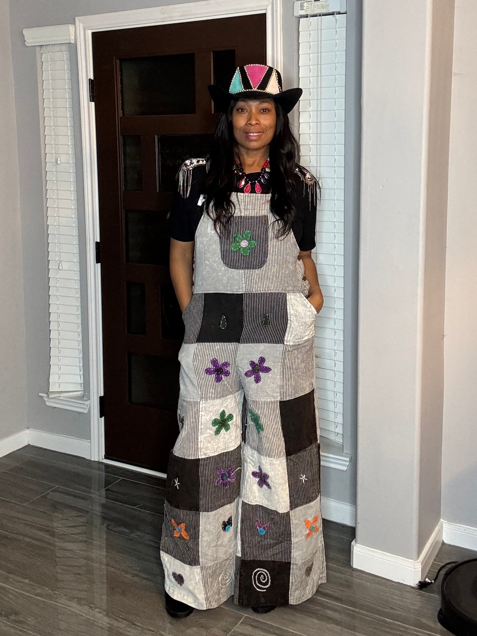 2.21.26 Artwork Boho Glam Patchwork Overalls (Small)
