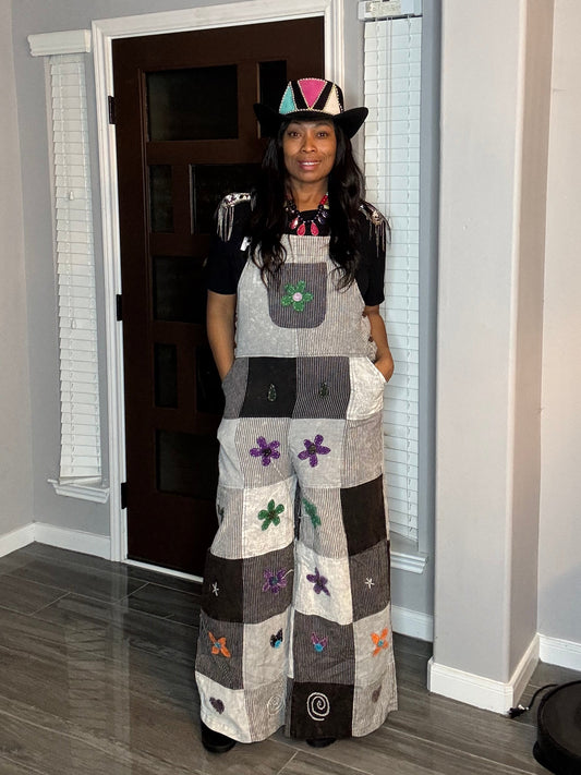 2.21.26 Artwork Boho Glam Patchwork Overalls (Small)