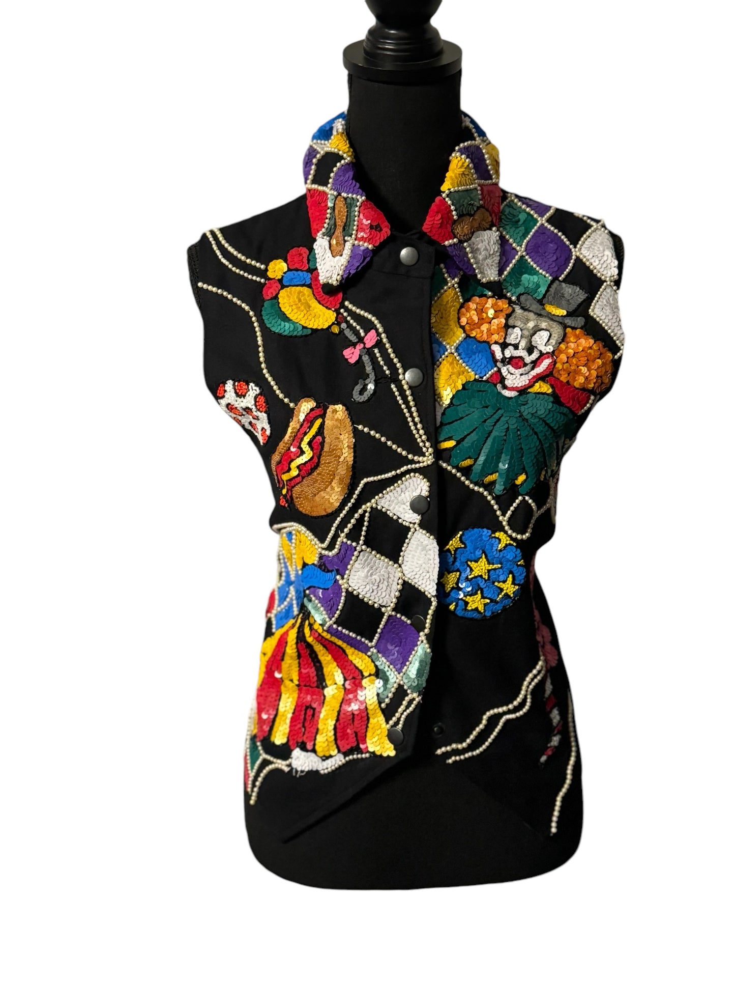 Vintage Just Fabulous Sequin Clown Vest (Size Large)