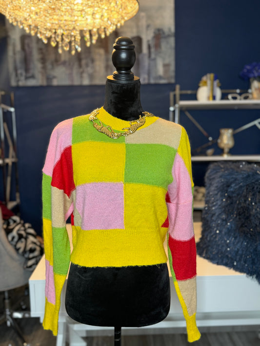 Colorblock Patch Crop Sweater (Size Medium)