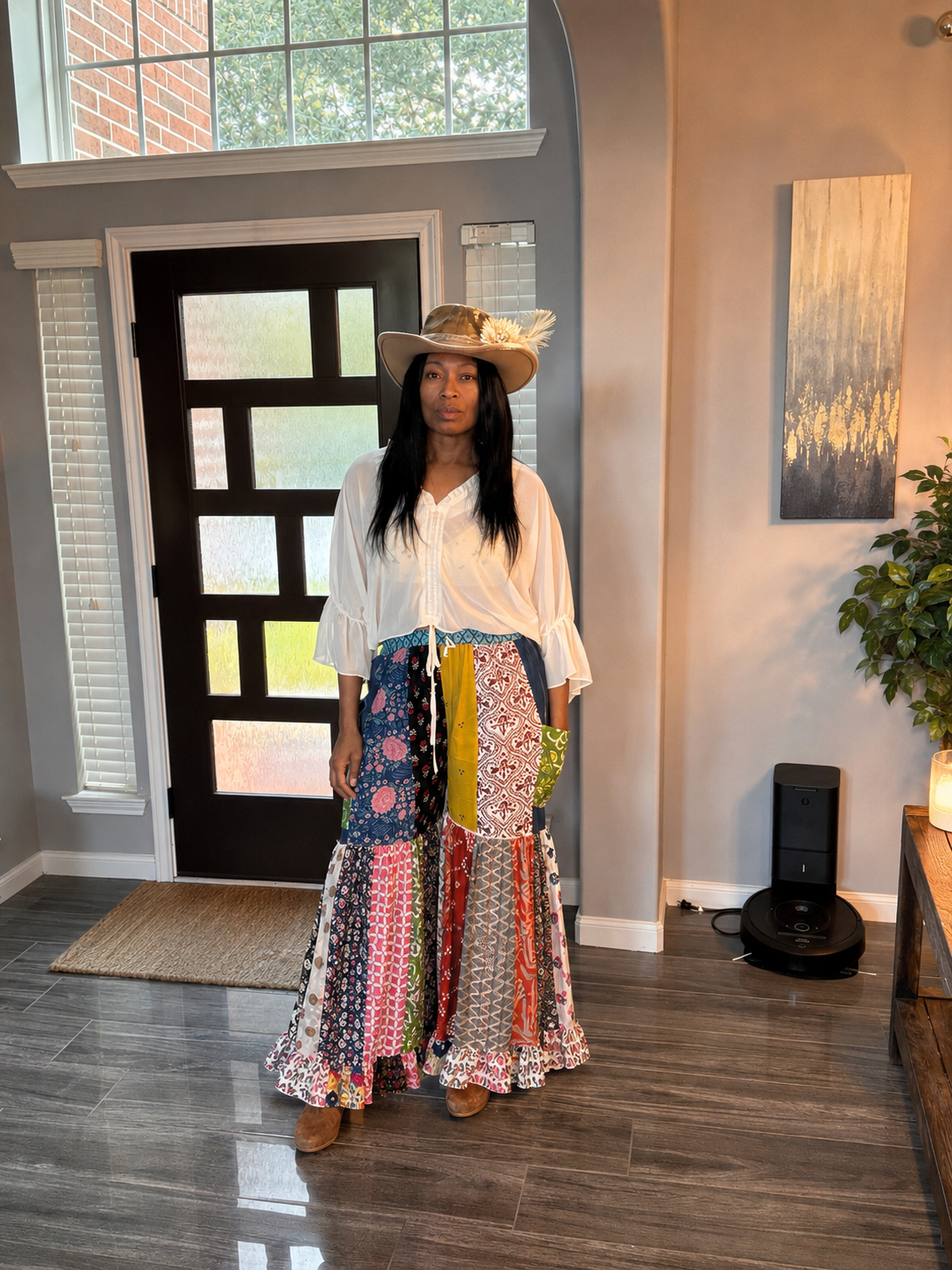 6.18.26 NWT Boho Mix Patch Ruffle Wide Leg Pant (up to Large)
