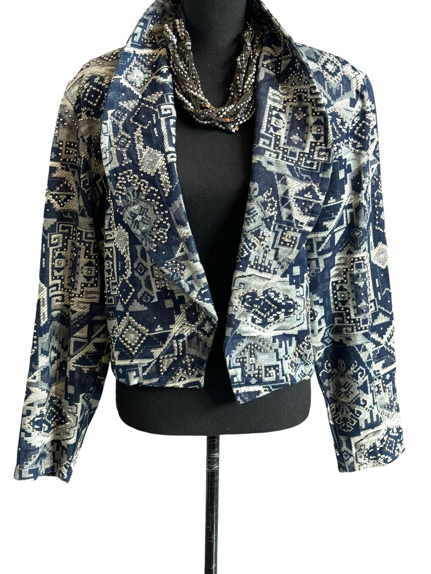Vintage Design by She Patchwork Denim Studded Jacket (Size 14)