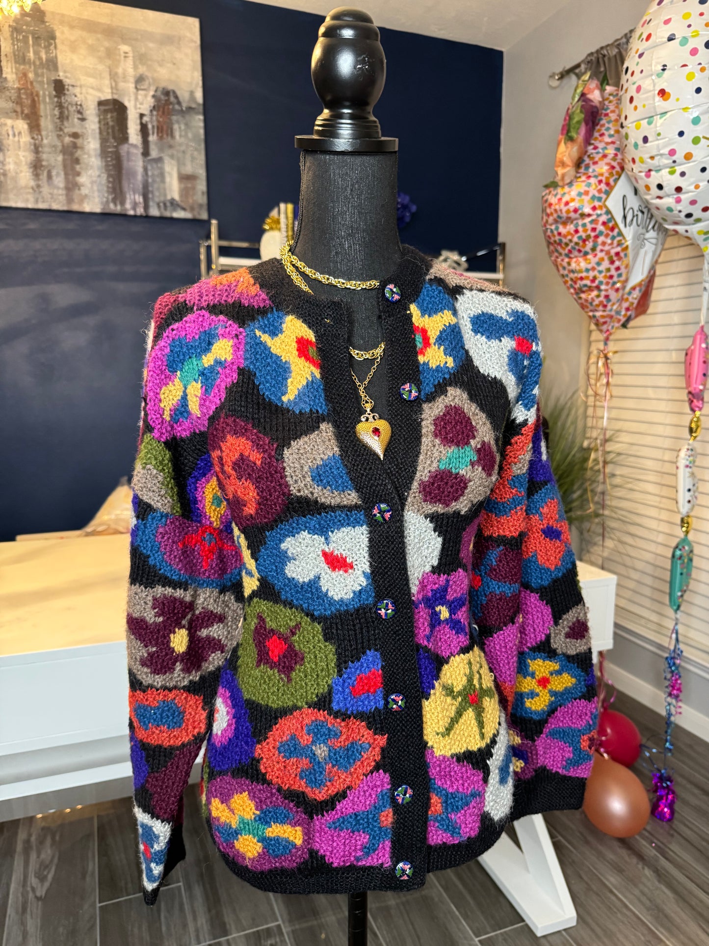 9.6.25 Alpaca Golden Multicolor Cardigan Sweater ( Size Large fits to 1X) Retail 120