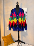 BOLD Beautiful Oversized Argyle Cozy Cardigan Sweater will fit up to 1X/16-18