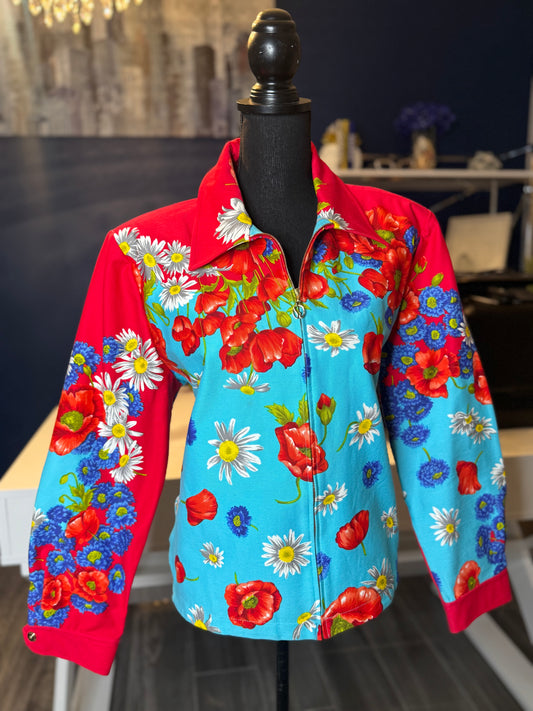 RARE Vintage St. John Sport 'Aster Garden' Floral Cotton Jacket (Size Large)