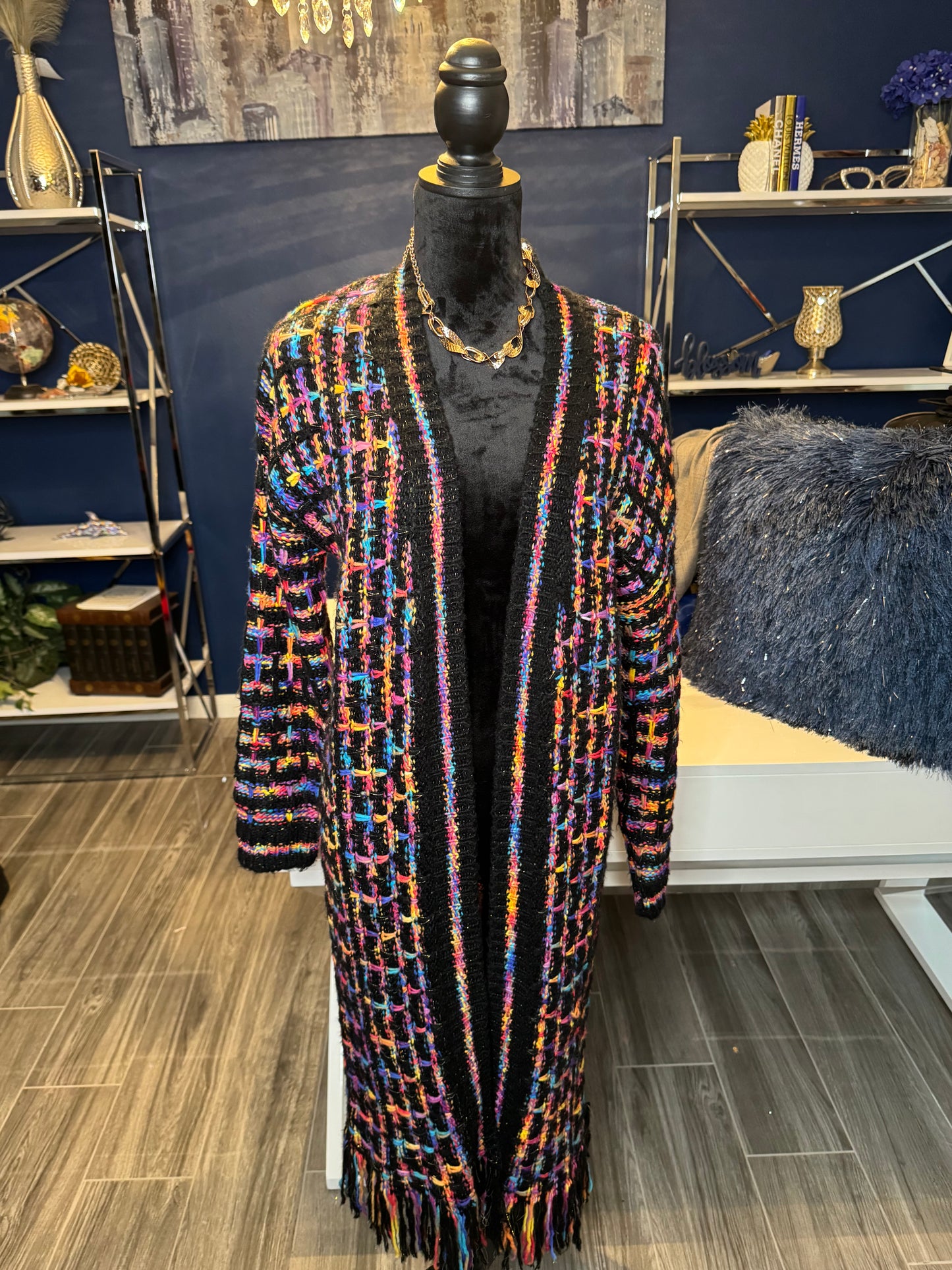 Fashion Nova Long Knit Multicolor Duster (Size Large)