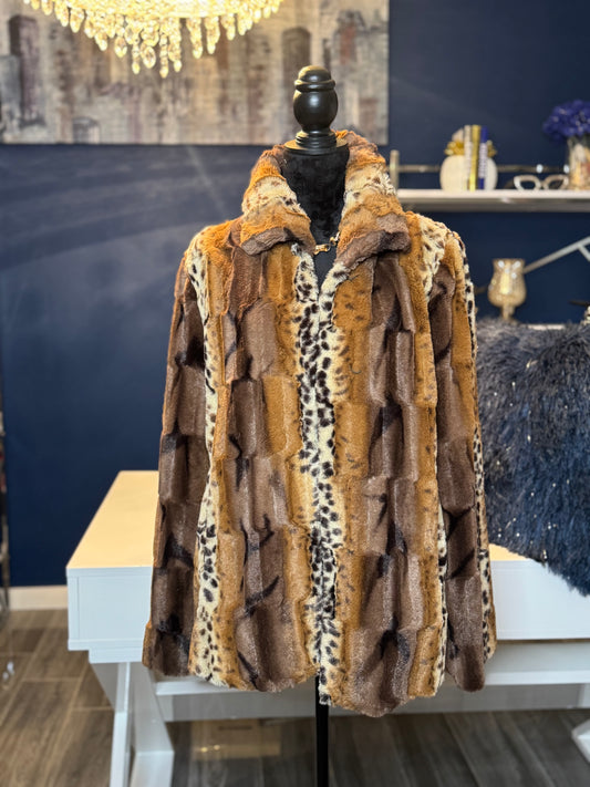 Dennis Basso Multicolor Leopard Faux Fur Coat (Size Large (up to XL)