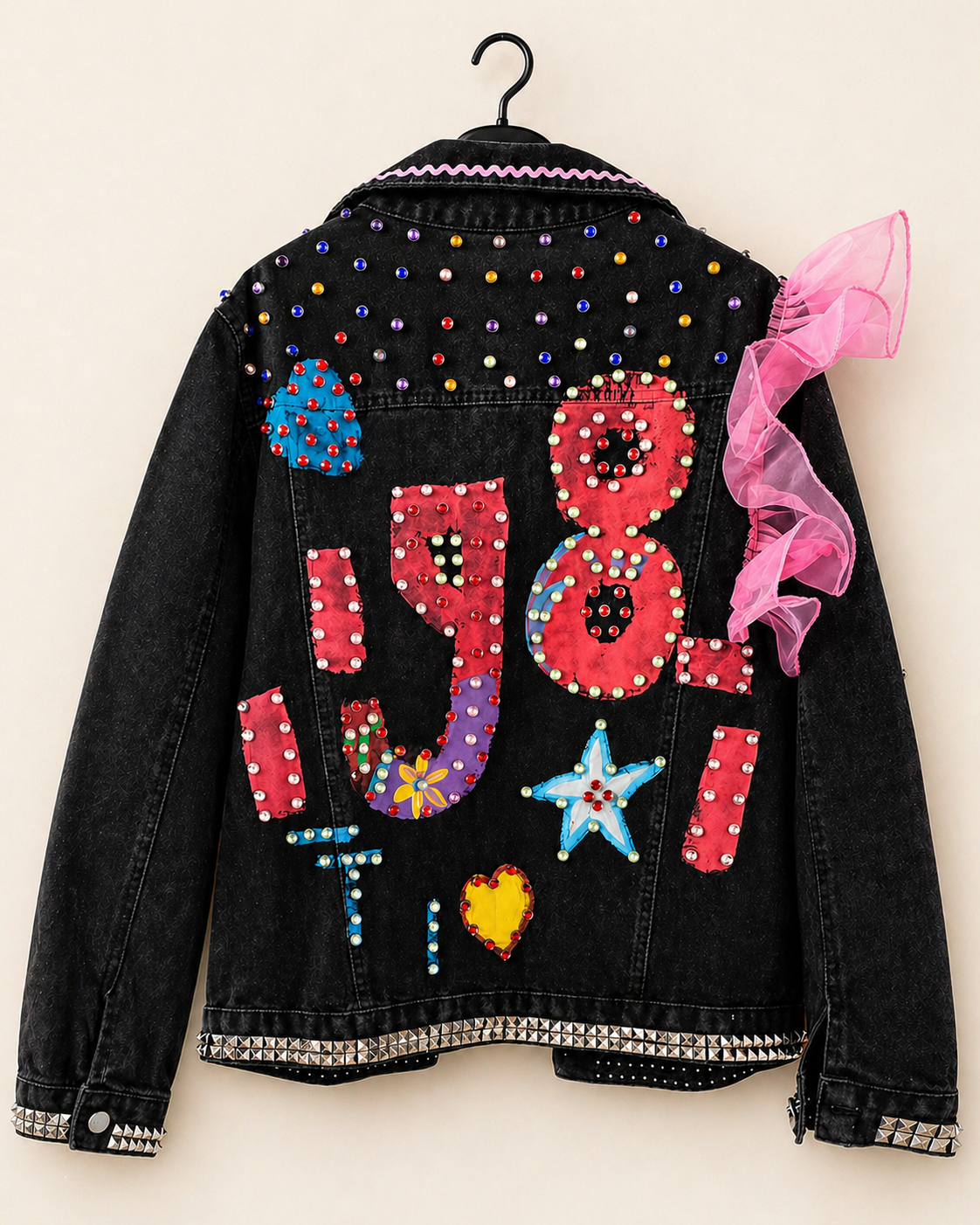 8.23.26 New  Pop Art Couture Denim Jacket (Size Large)