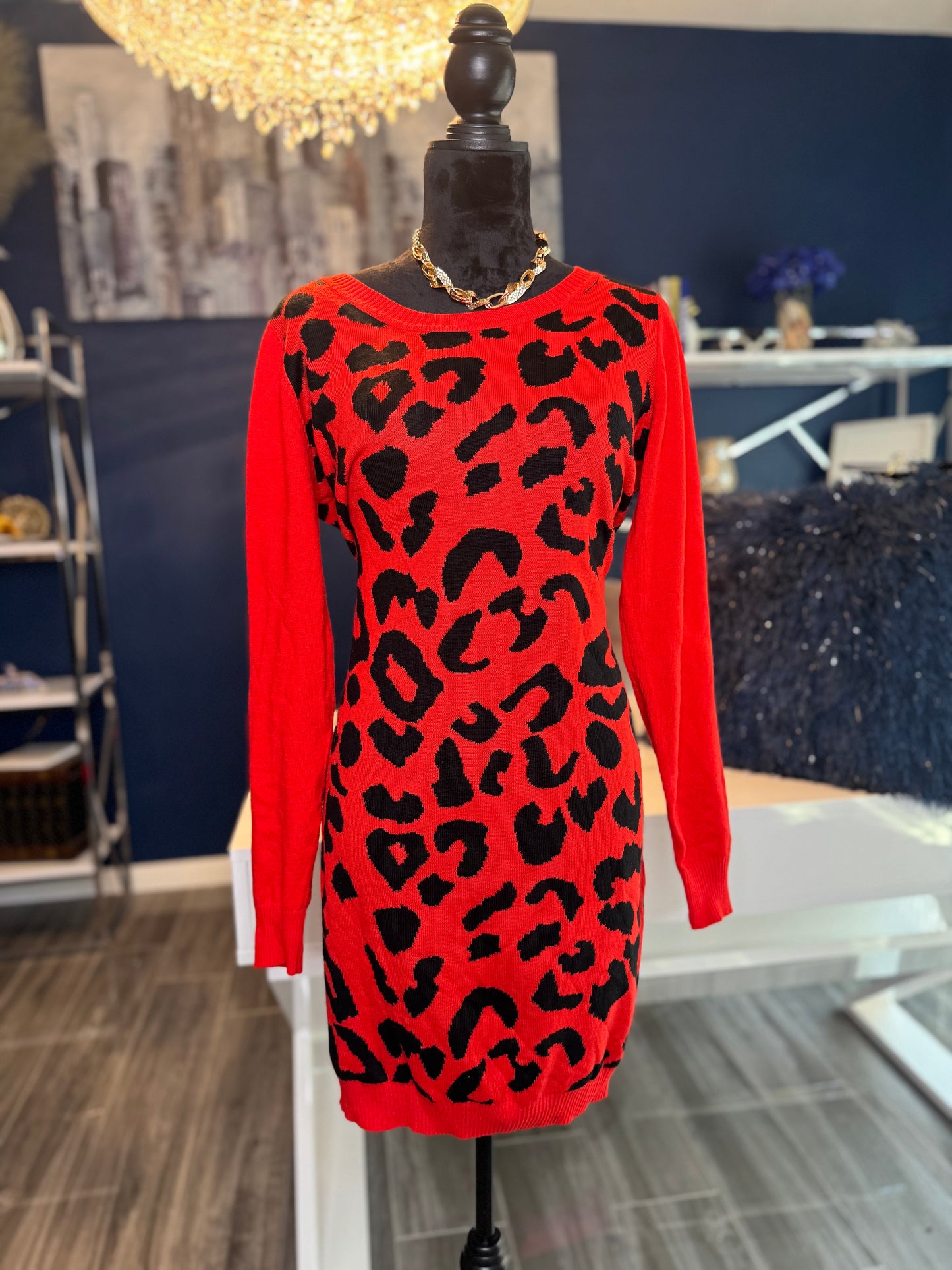 10.13.25 Red Panther Sweater Dress (Size XL/ stretch)
