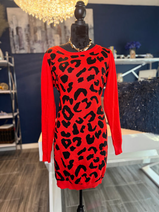 10.13.25 Red Panther Sweater Dress (Size XL/ stretch)