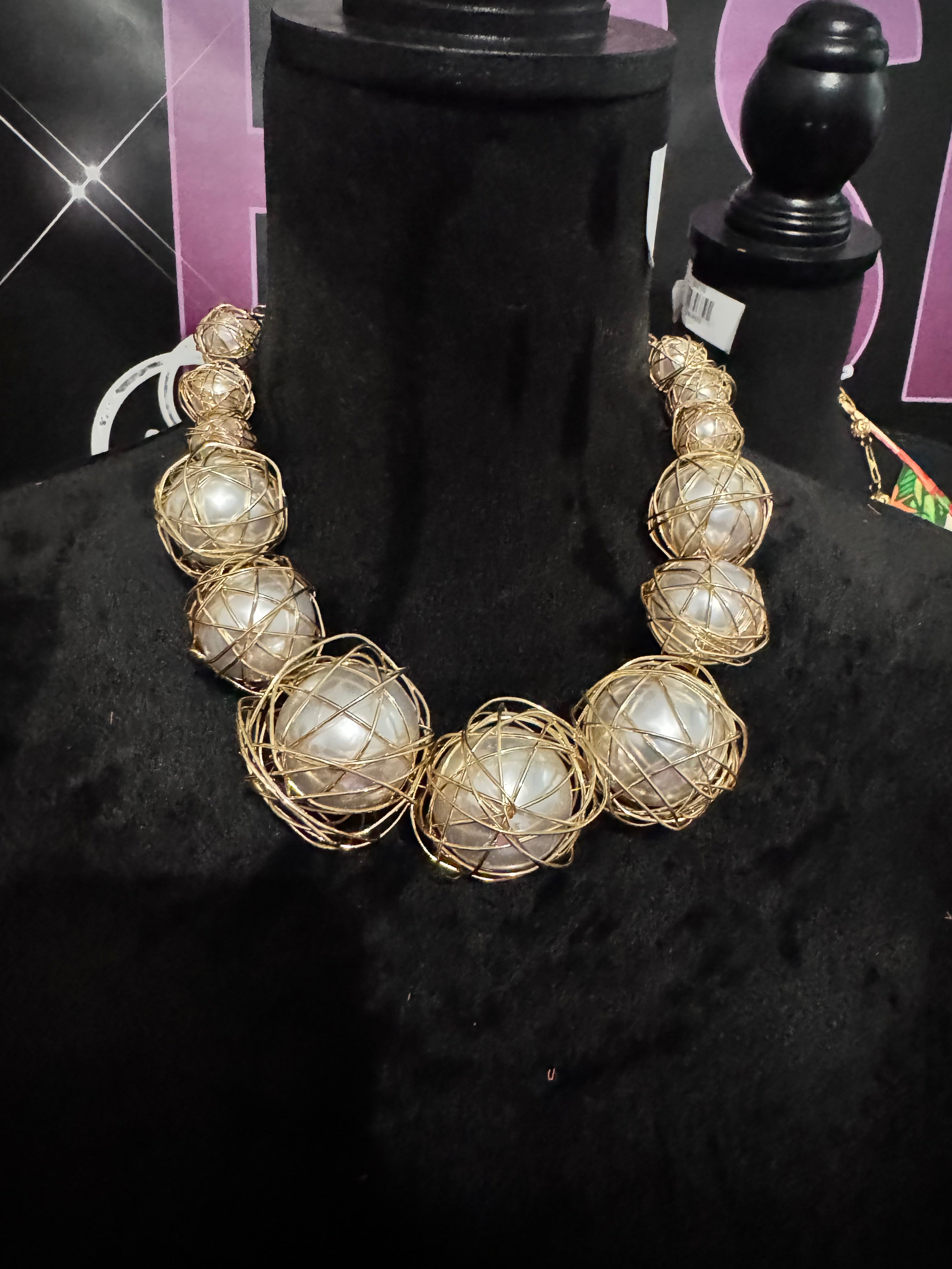6.22.26 New Wire Pearl Statement Necklace