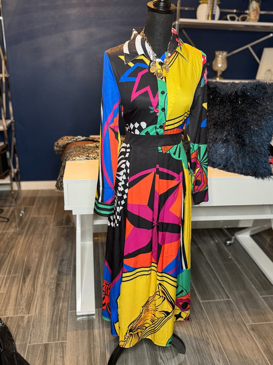 Multicolor Mix Print Maxi Dress (Size Medium)