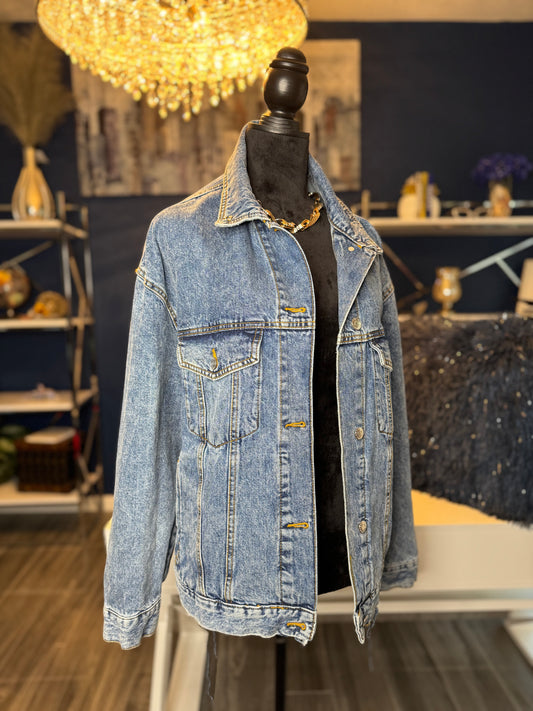 Custom Denim Gold Chain Jacket (Size 2X)