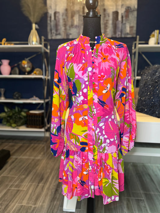 9.7.25 Antonio Melani Brynn Pink Tropical Ruffle Hem Dress (Fits a 16)