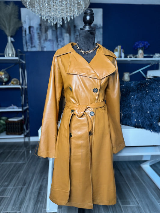 Ava& Viv Double Breasted Peanut Butter Faux Leather Belted Trench Coat (Size 1X)