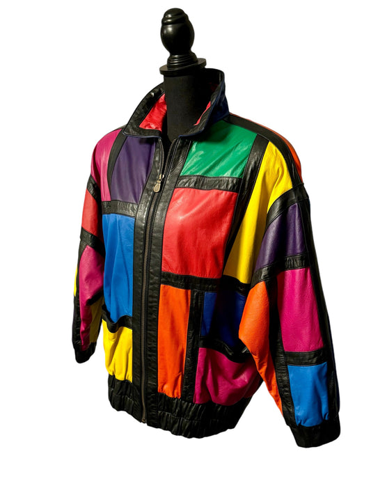 Vintage Avanti Leather Colorblock Bomber (Med fits a 1X ) Oversized