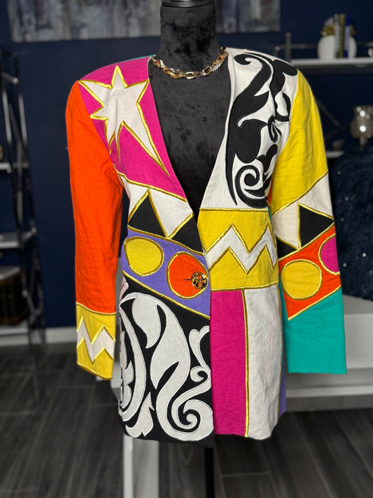 Deadstock Vintage IBE Multicolor Patch Design Blazer Tag Retail $395 ( Size Medium/ Pit to Pit 20 inches)