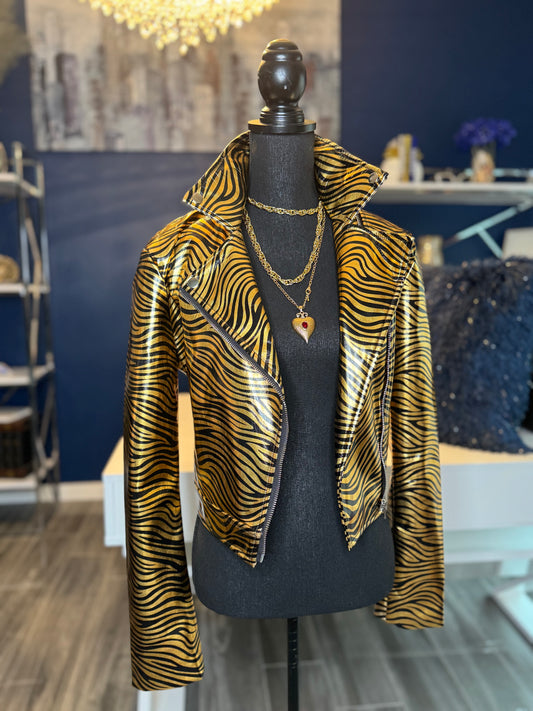 9.7.25 NWT Akira Gold Tiger Faux Leather Moto Jacket ( Size Medium)