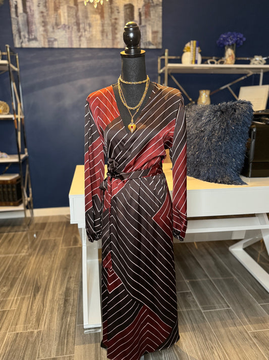 New with Tags MNG Burgundy Brown Stripe Dress (Size XL)stretch at waist