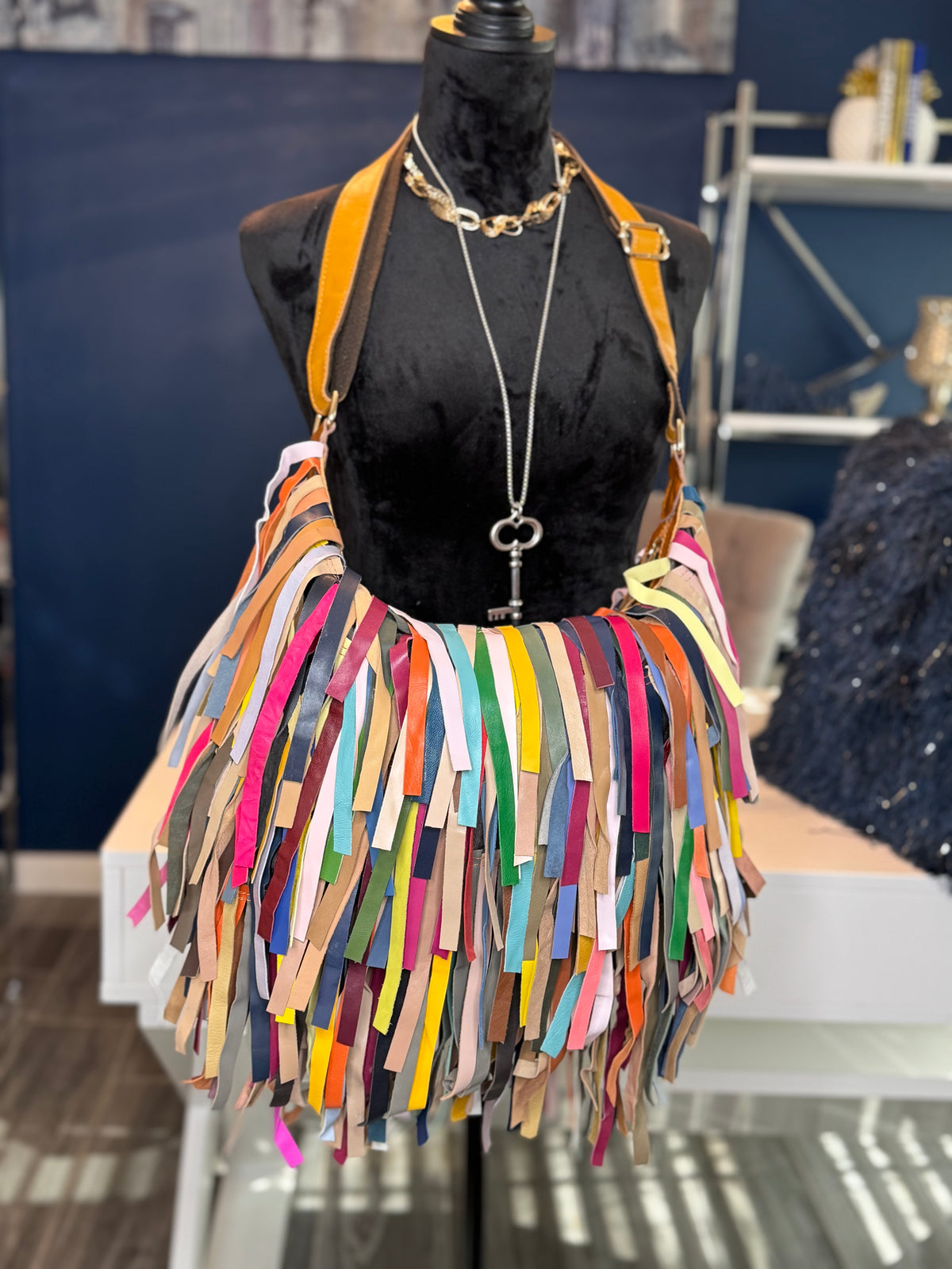 9.20.26 NEW with Tags 100percent Leather Multicolor Fringe Bag