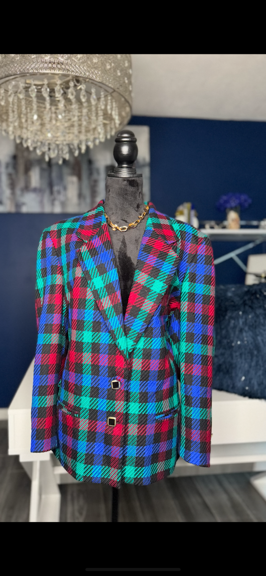 Vintage Bleyle Multicolored Wool Plaid Blazer (Size 18/best fit 16)