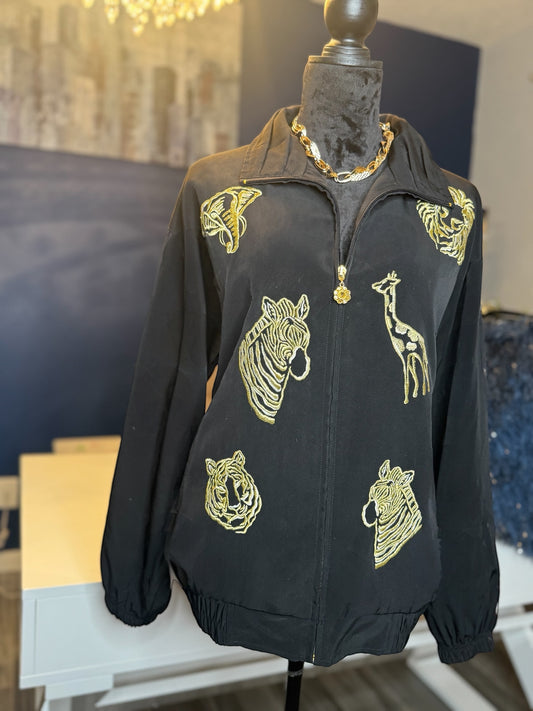 9.27.25 Vintage Mureli Gold Embroidered Safari Bomber (Size L fits XL)
