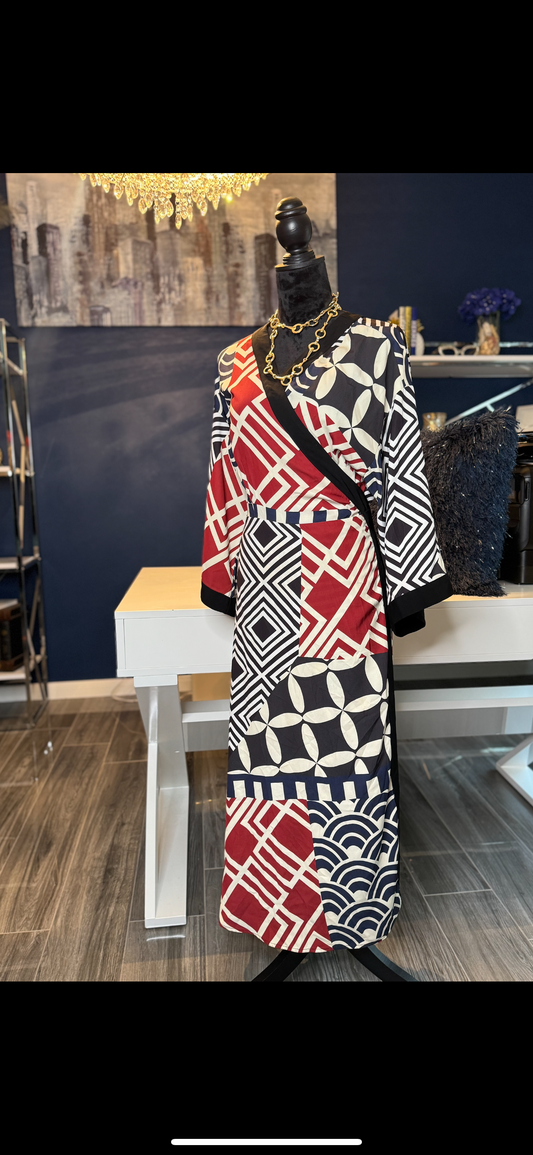 Elloqui Printed Wrap Maxi Dress (Size 14/16)