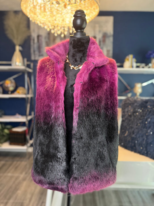 Cejon Magenta Ombré Faux Fur Vest (Size Large)
