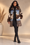 9.6.26 New Statement Mixed Media Fur Trim Coat multi tapestry Shoulder (Size large)