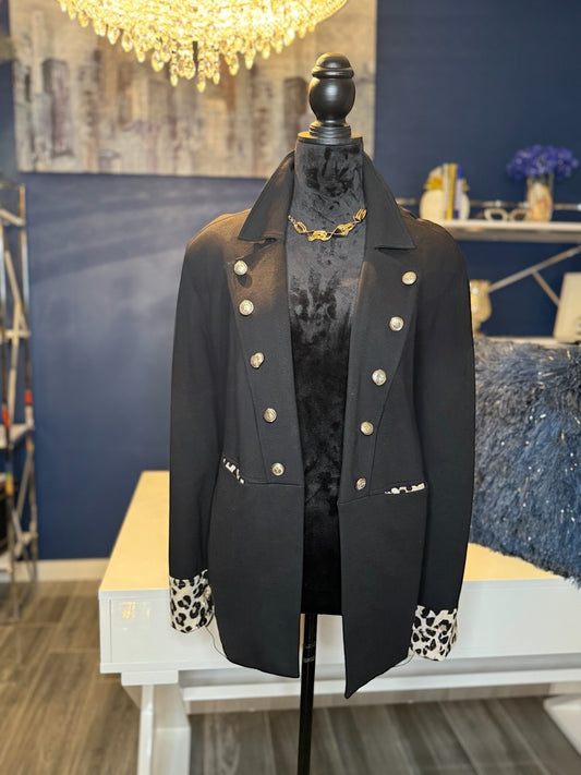 CHICOs Military Style Animal Print Trim Jacket (Chicos 4/Size 18/20 with Stretch)