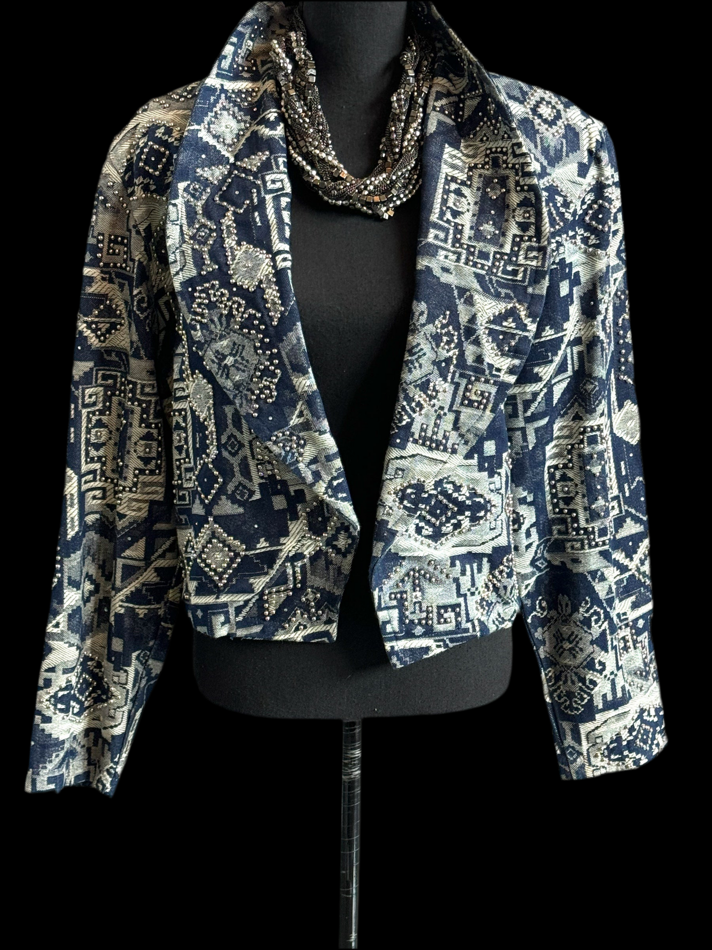 Vintage Design by She Patchwork Denim Studded Jacket (Size 14)