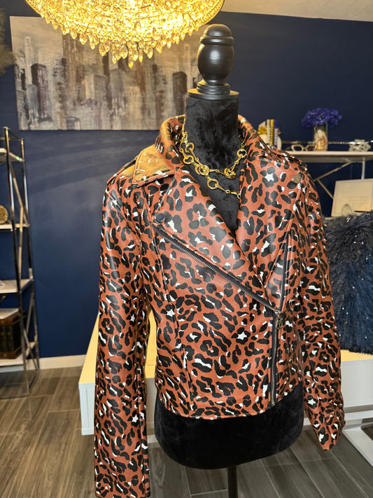 Elloquii Faux Leather Animal Print Moto Jacket (Size 18)